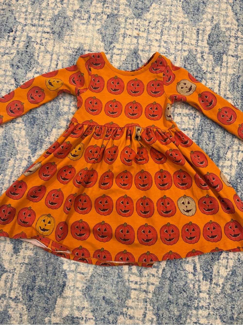 Pink Chicken Orange Pumpkin Print Long-Sleeve Dress